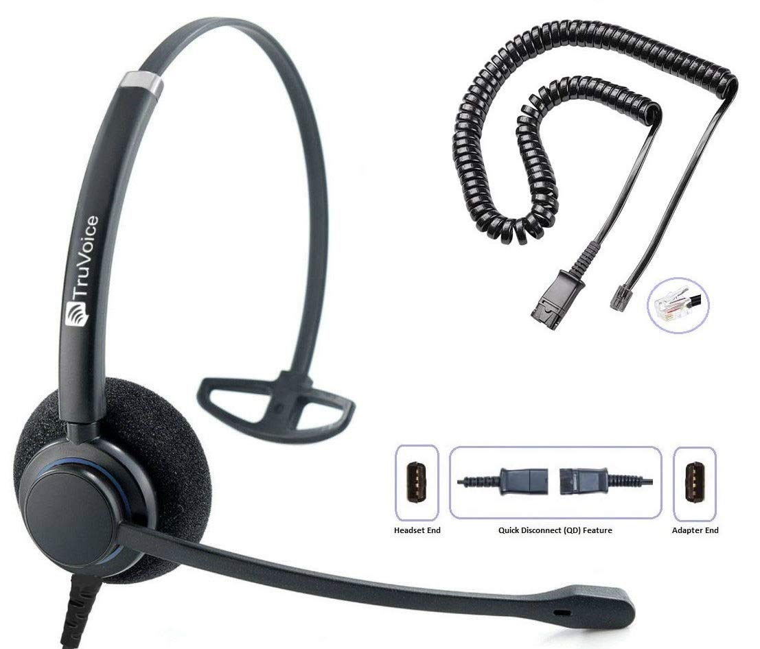 TruVoice HD-100 Professional Noise Canceling Headset with HD Sound - Compatible with Mitel, Nortel, Avaya, Polycom VVX & More | Perfect for Call Centers, Remote Work & Office Communications