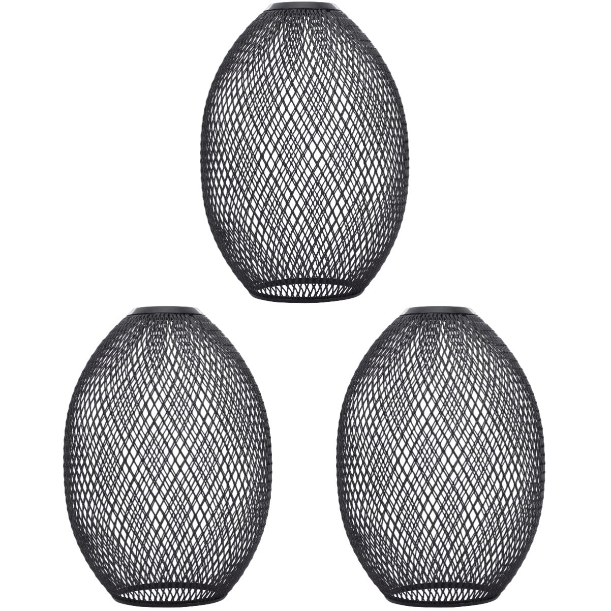Vintage Metal Pendant Lamp Shade Set of 3 - Industrial Cage Light Fixture Cover with Iron Wire Design for Kitchen Island, Dining Room or Bedroom Lighting Decor