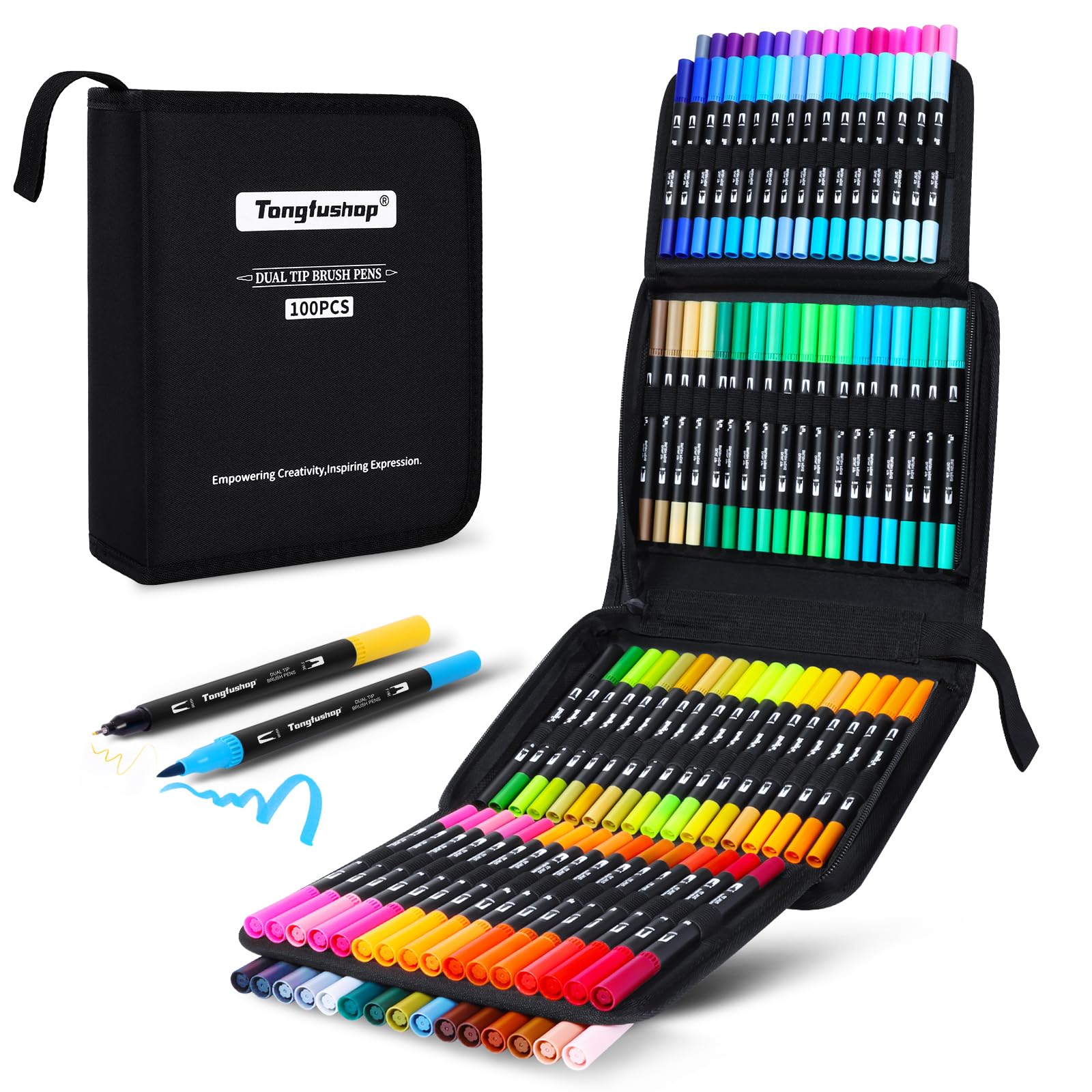 100 Colors Dual Tip Brush Pens - Fine Felt Tip Watercolor Markers for Adult Coloring, Calligraphy & Art | Water-Based Paint Markers for Lettering, Card Making, Sketching, Bullet Journaling | Perfect for DIY Projects, Art Therapy & Creative Gift Ideas