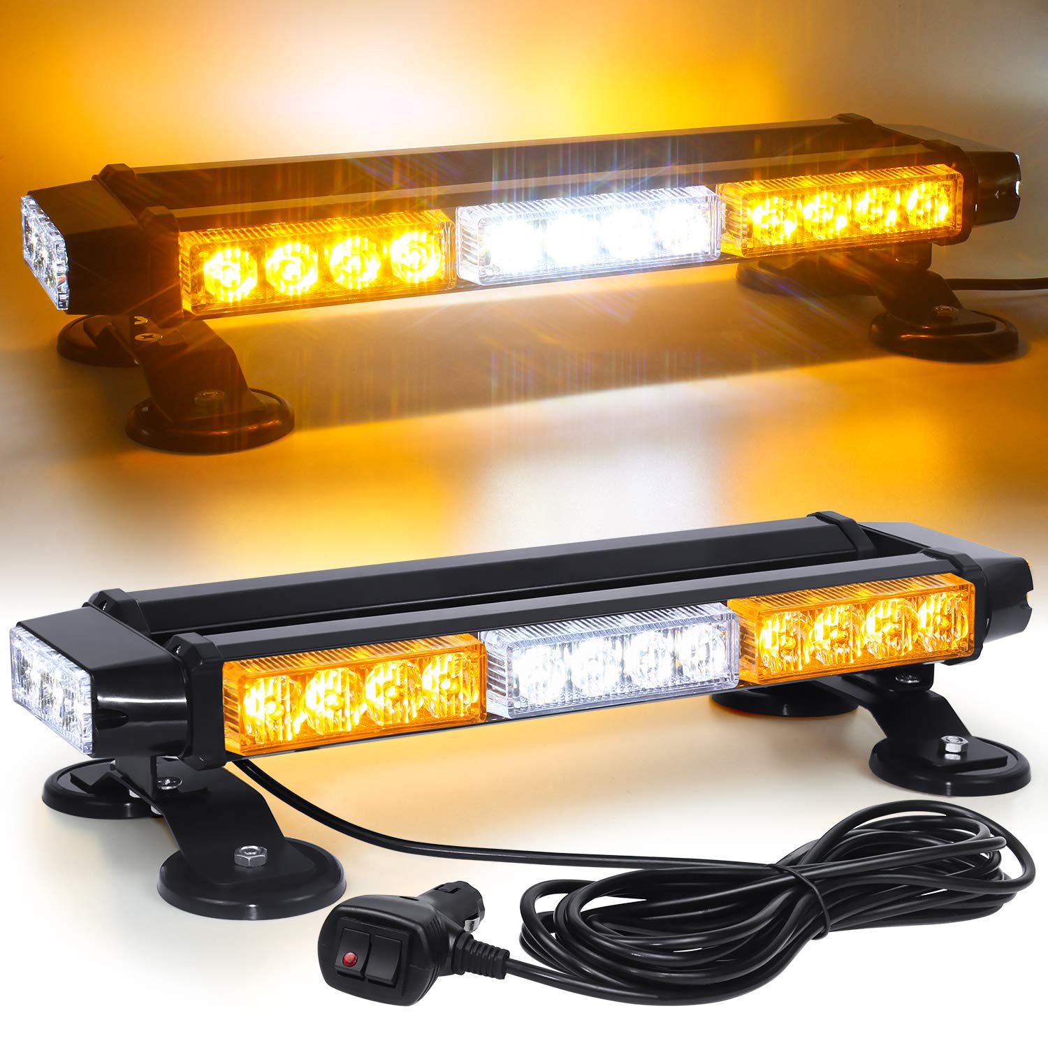 LINKITOM 30 LED Strobe Light Bar - Double Side High Intensity Emergency Hazard Warning Beacon with Magnetic Base for Trucks, Vehicles, Roof Safety (Amber & White) - Ideal for Roadside Emergencies, Construction Zones & Fleet Vehicle Warning Lights