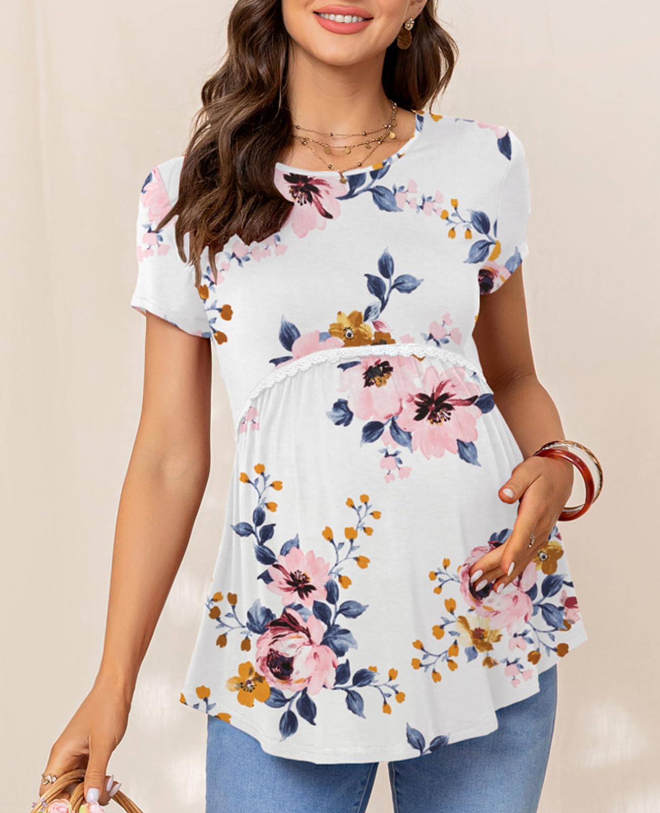 Comfortable Women's Maternity Tops - Soft Short Sleeve Pregnancy T-Shirts & Blouses for Expecting Moms | Perfect for Work, Casual Wear & Maternity Photos