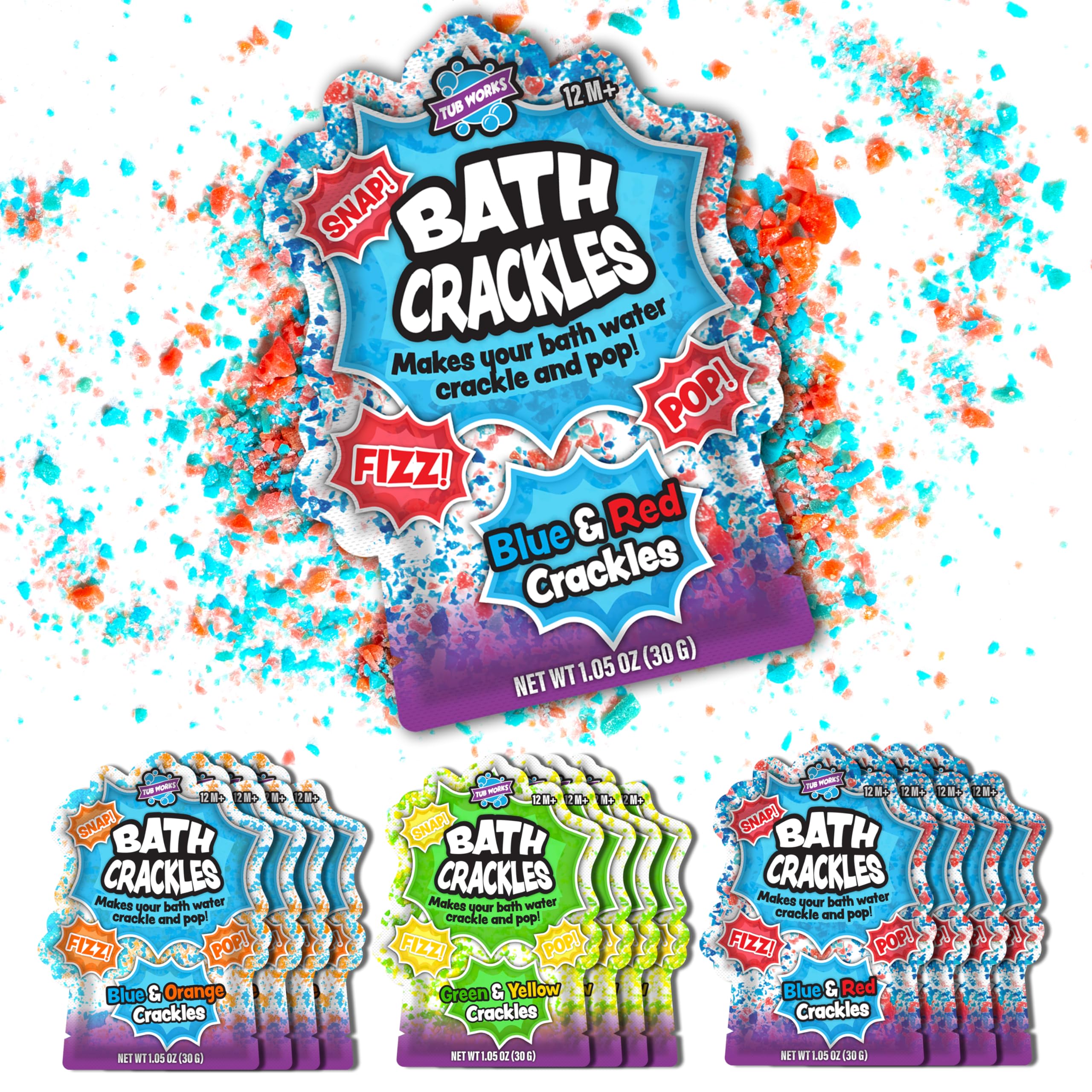 Tub Works® 12 Pack Bath Crackles Sensory Toys for Kids - Non-Toxic, Fragrance-Free Bath Fizzies That Make Water Crackle & Pop | Fun Toddler Bath Time Activity | Perfect for Sensory Play & Relaxation During Baths