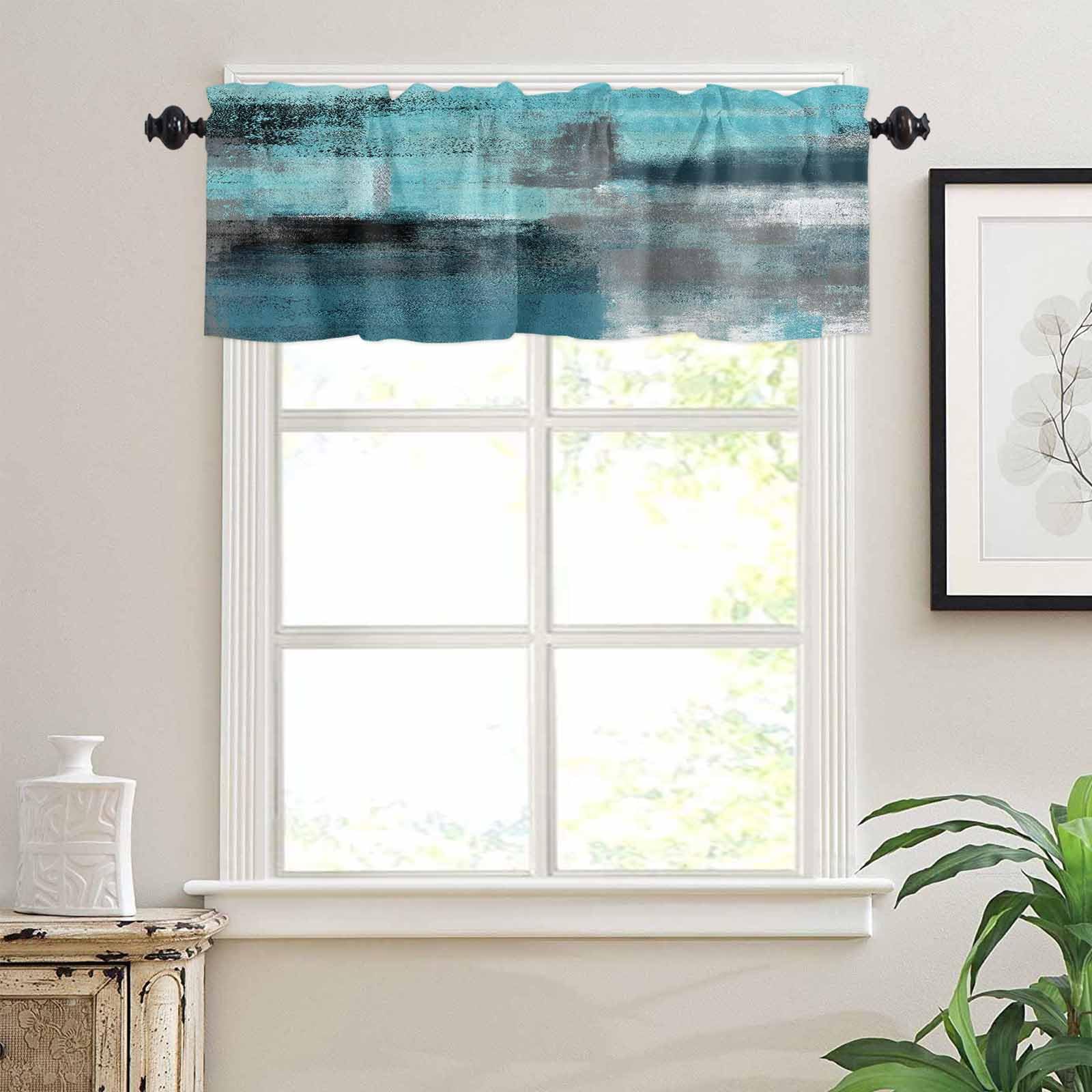Abstract Graffiti Valance - Turquoise & Grey Art Window Treatment for Farmhouse & Bedroom Decor