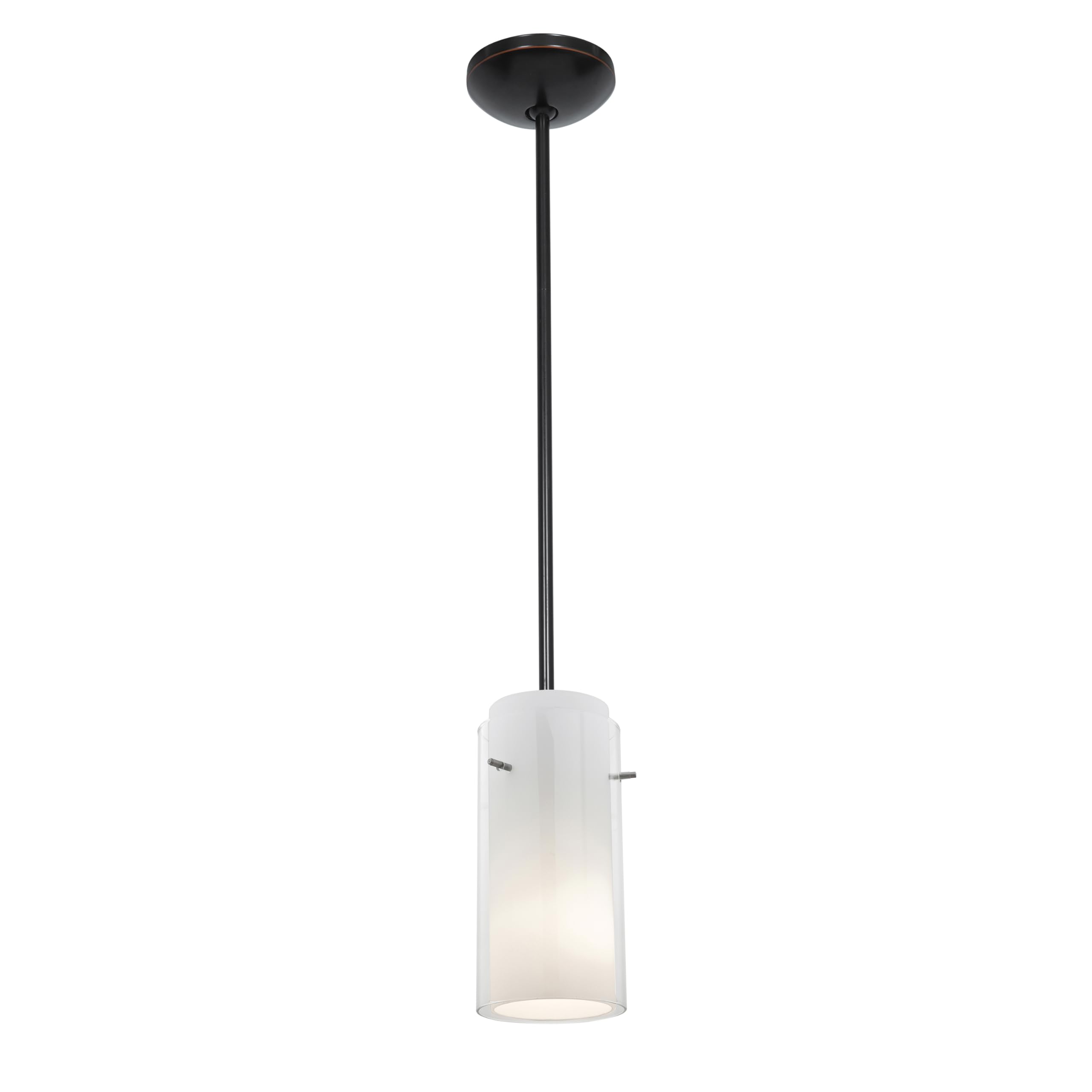 Glass Cylinder Pendant Light with Oil Rubbed Bronze Finish and Clear Opal Glass Shade - Modern Rod Mounting for Kitchen Island, Dining Room, or Entryway Lighting