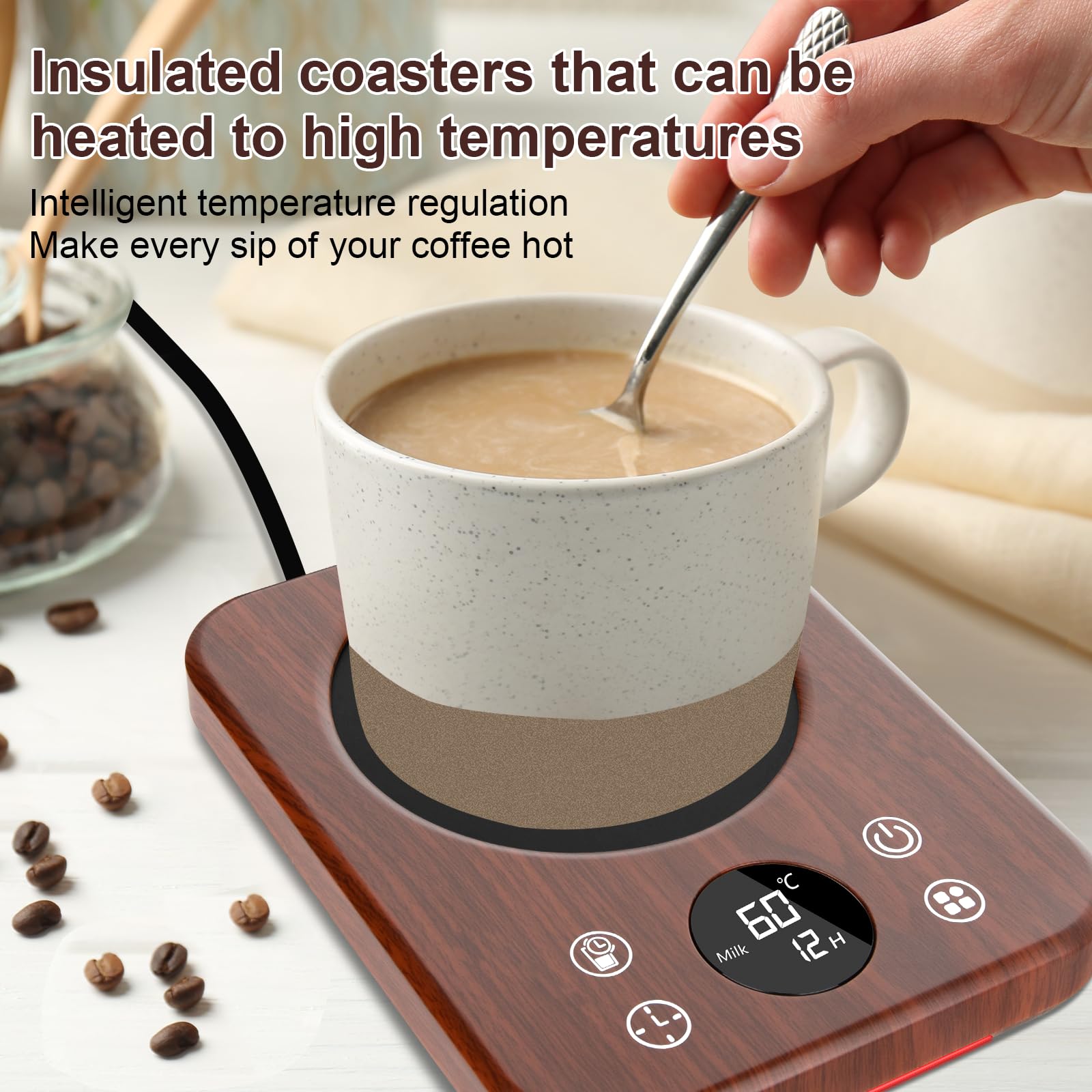 Smart Electric Coffee Mug Warmer with 9 Temperature Settings - Auto Shutoff & 12-Hour Timer - USB Powered Desktop Cup Warmer for Coffee, Tea, Milk - Perfect for Office, Home & Gift Giving