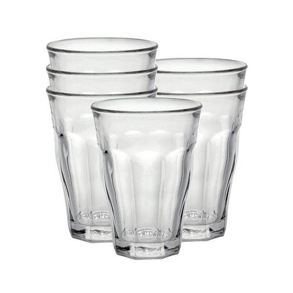 Duralex Picardie Tempered Glass Set - 6-Piece Shatterproof Drinking Glasses for Water, Juice & Wine - Perfect for Home, Restaurant & Outdoor Use