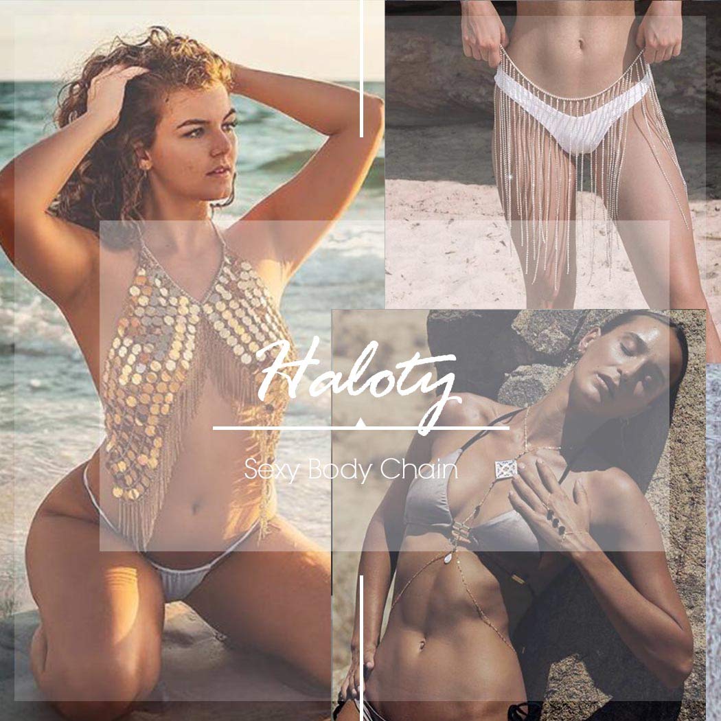 Sexy Gold Body Chain Jewelry for Women - Haloty Bra Bikini Beach Accessories | Perfect for Pool Parties, Music Festivals & Summer Vacations