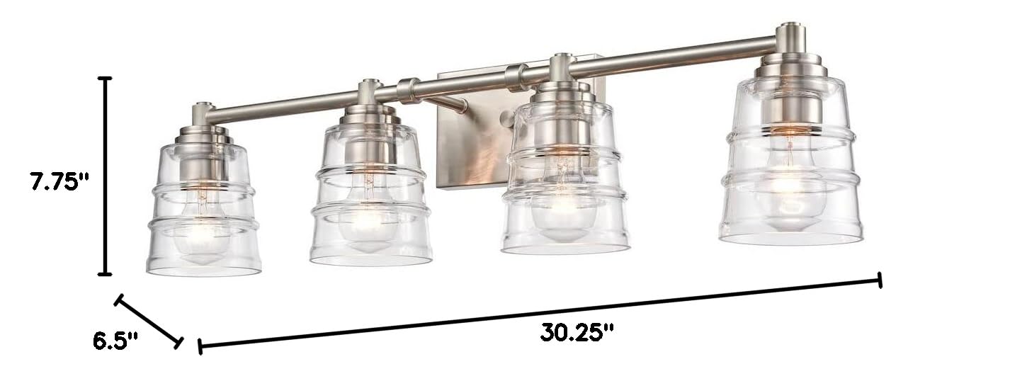 Elk Home Pulsate 4-Light Bathroom Vanity Light Fixture - Satin Nickel Finish with Clear Glass Shades, Transitional Style for Modern Bathroom & Powder Room Lighting