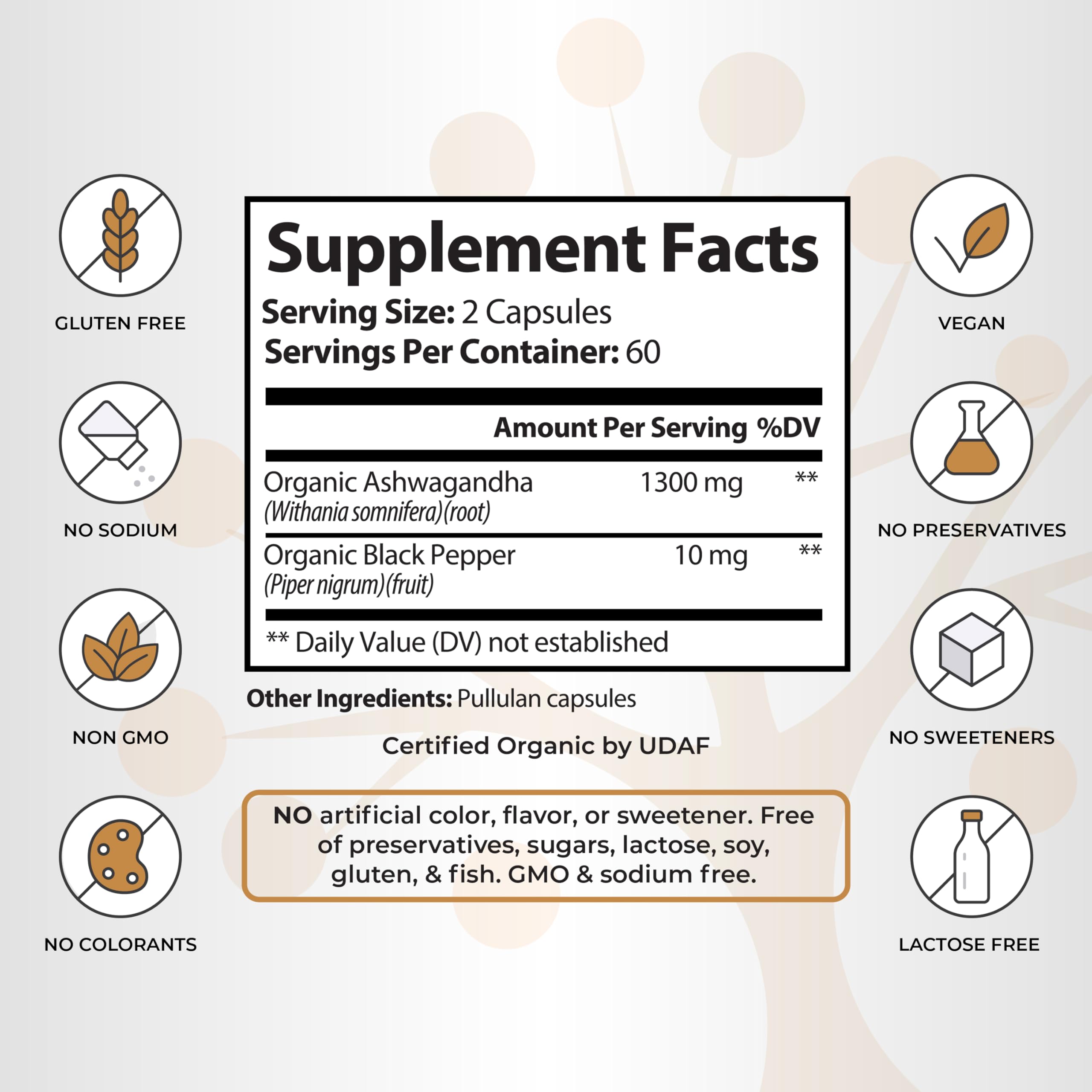 Organic Ashwagandha with Black Pepper for Better Absorption - Non-GMO, Gluten-Free Stress Relief Supplement - Supports Mood, Energy & Relaxation - 120 Vegan Capsules for Daily Wellness & Natural Sleep Aid