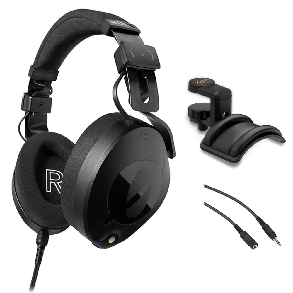 Rode NTH-100 Professional Closed-Back Over-Ear Headphones (Black) with Auray Headphone Stand & 3.5mm Stereo Cable - Perfect for Studio Recording, Gaming & Music Production