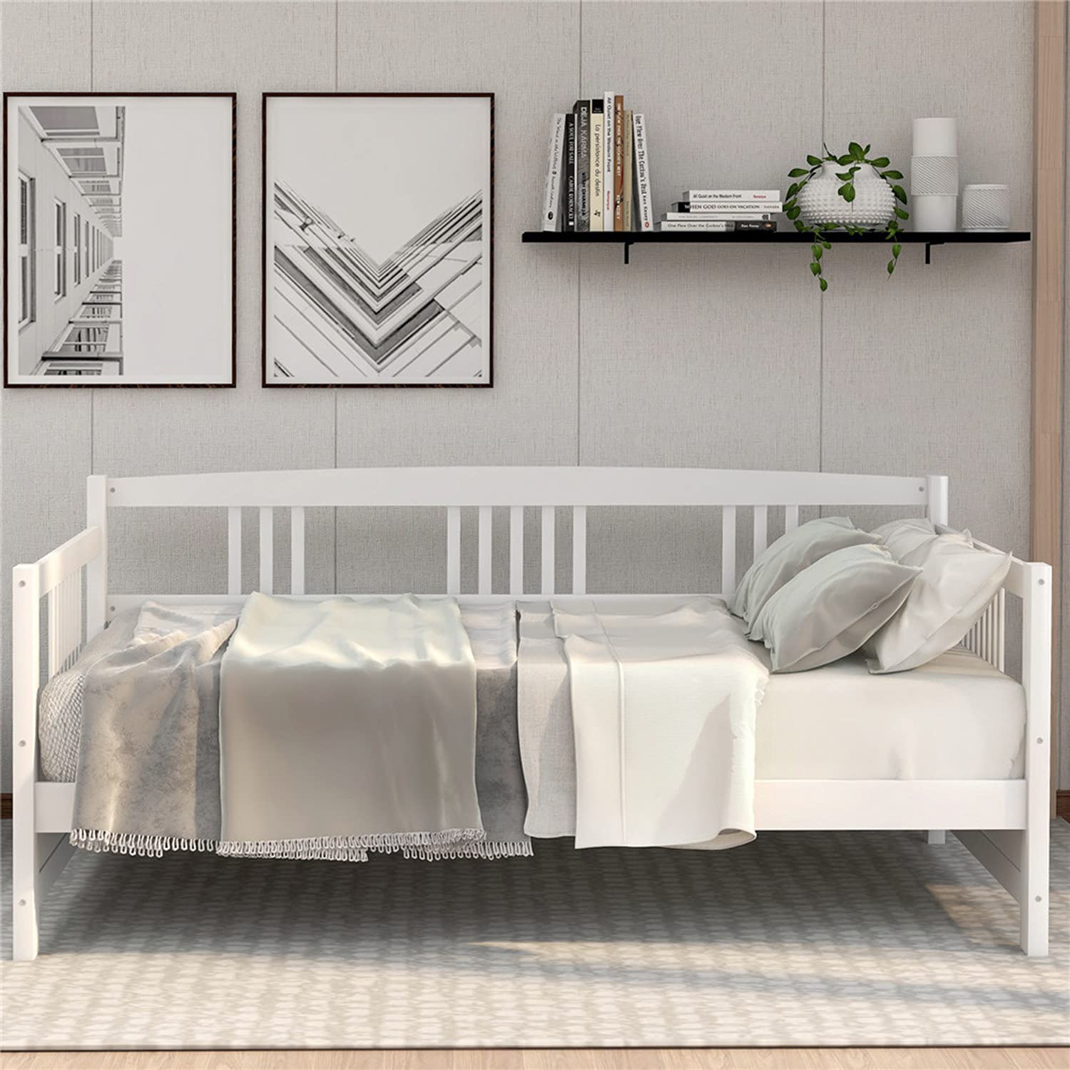 Wood Twin Size Trundle Daybed with Storage Drawers & Roll-Out Bed Frame - Sturdy Dual-Use Sofa Bed for Kids, Teens & Adults - Perfect for Bedroom, Living Room & Guest Room Space Saving Solution