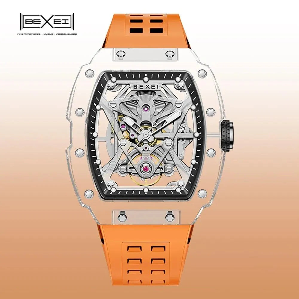 BEXEI 9130 Men's Skeleton Automatic Mechanical Watch - TR90 Transparent Case, Luminous Hands, Waterproof Wristwatch for Business, Casual & Formal Occasions (2023 New Release)