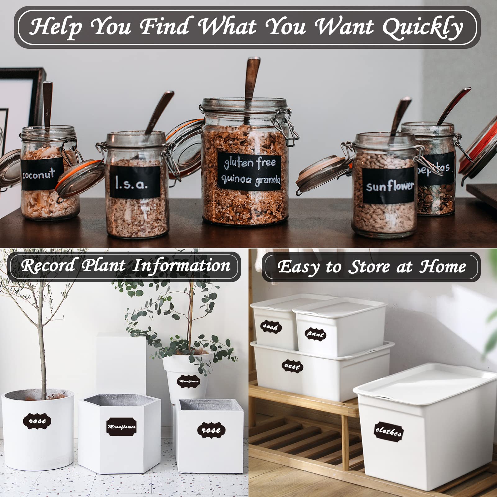 120pcs Reusable Chalkboard Labels for Containers - Waterproof Blackboard Stickers with White Chalk Marker | Perfect for Pantry Organization, Glass Jar Labeling & Coffee Cup Marking (Black Chalk Labels for Storage Bins)