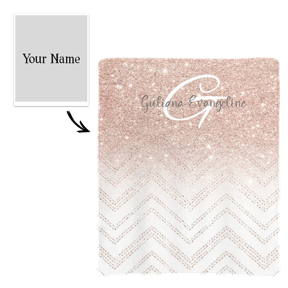 Personalized Rose Gold Chevron Fleece Throw Blanket - Custom Name & Birthday Gift - 50x60 Inches for Couch, Bed, Sofa - Cozy Gift for Boys, Girls & Teens - Perfect for Home Decor, Anniversary Presents & Winter Snuggling