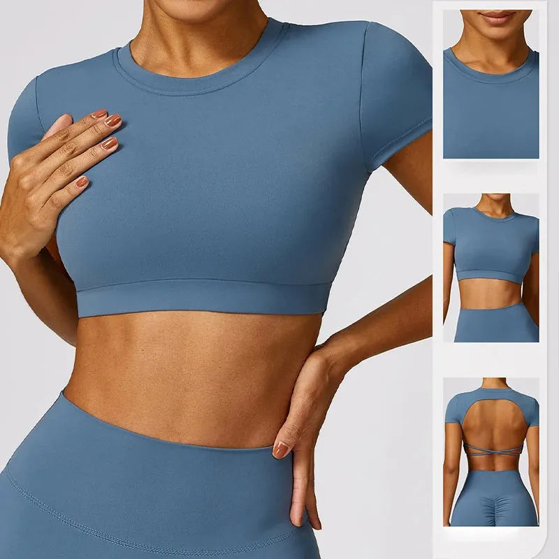 Women's Backless Sports Short Shirts - Sexy Crop Top for Gym, Fitness & Yoga - Quick Drying Breathable Workout Sportswear - Perfect for Running, Pilates & Summer Outdoor Activities