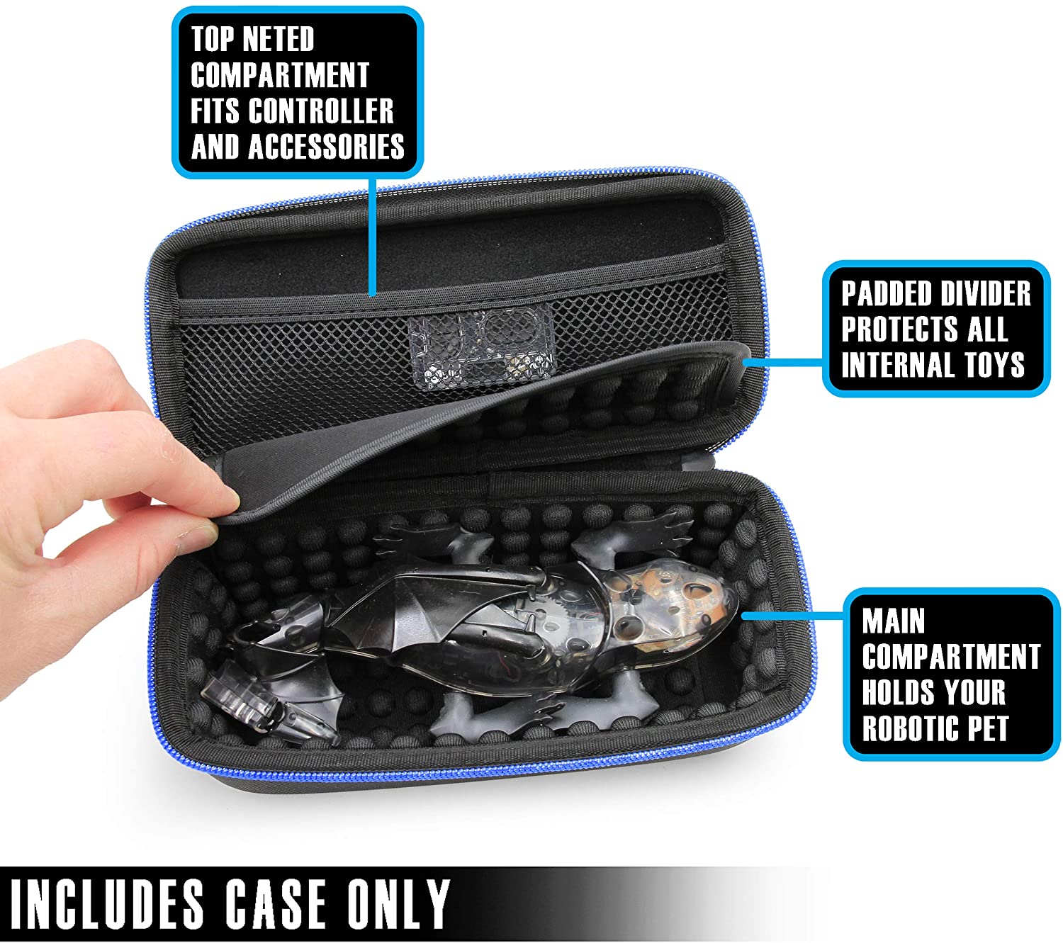 CASEMATIX HEXBUG Remote Control Dragon Rechargeable Robotic Dinosaur Storage Case with Accessory Compartment - Protective Travel Case for Robotic Pets & Small Toys | Perfect for Playtime, Travel & Toy Organization