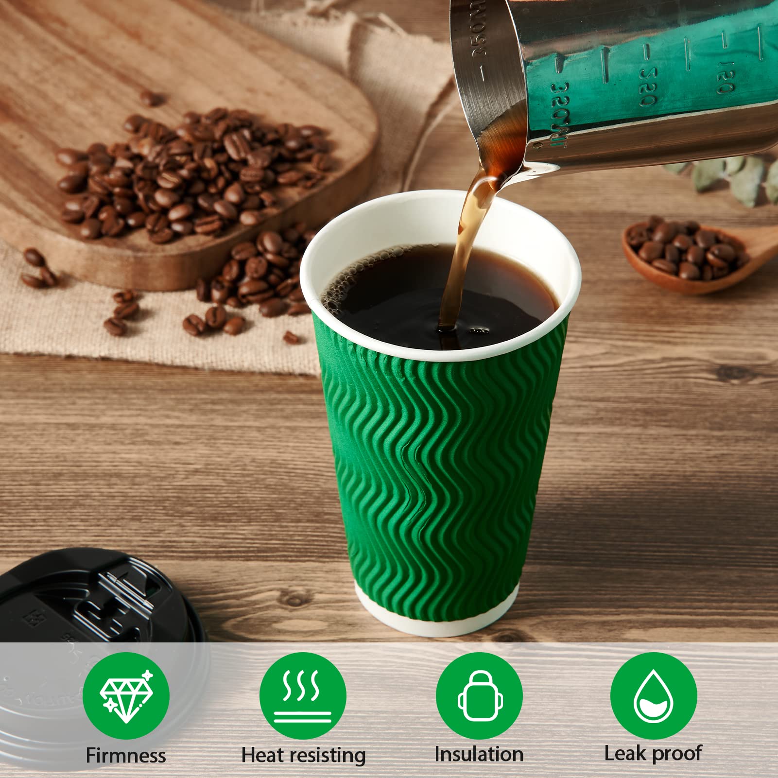 16 oz Insulated Paper Coffee Cups with Lids (80 Count) - Ripple Wall Hot Beverage Cups for Coffee, Tea, Hot Chocolate - Perfect for Office, Cafes, Restaurants, and Takeout