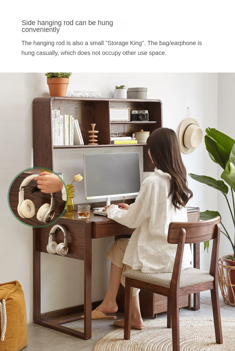 Solid Oak Wood Modern Combination Desk - Home Office Workstation for Study, Writing & Computer Use