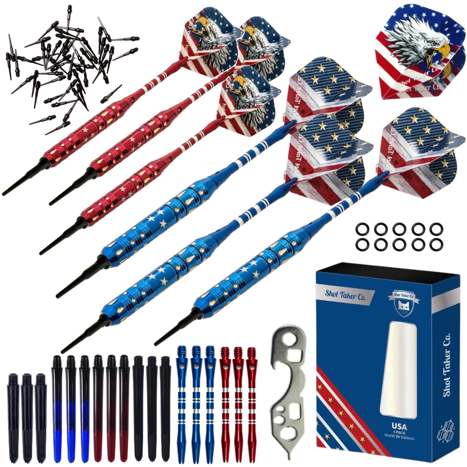 Premium Soft Tip Darts Set for Electronic Dartboards - Professional Brass Barrel Darts with Plastic/Aluminum Shafts, Rubber O-Rings, Flights & 50PC 2BA Tips - Includes Wrench for Easy Assembly - Perfect for Home Bars, Game Rooms & Competitive Play