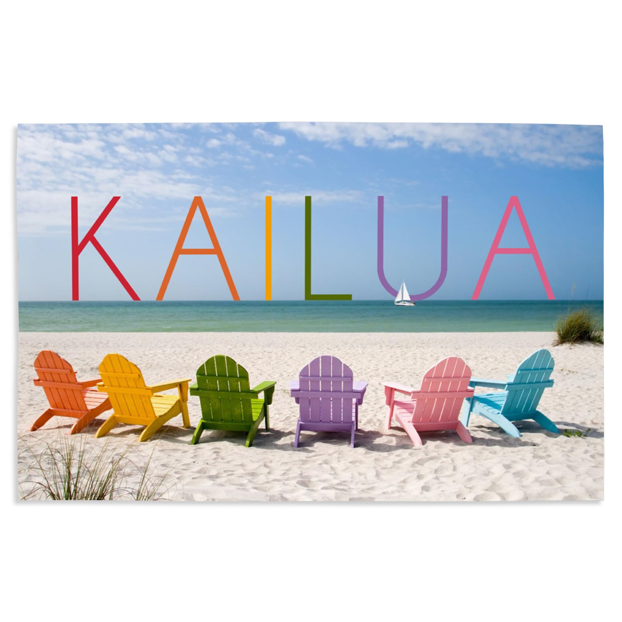 Lantern Press 16x24 Inch Giclee Art Print - Kailua Hawaii Beach Chairs Wall Decor | Vibrant Coastal Painting for Living Room, Bedroom & Office