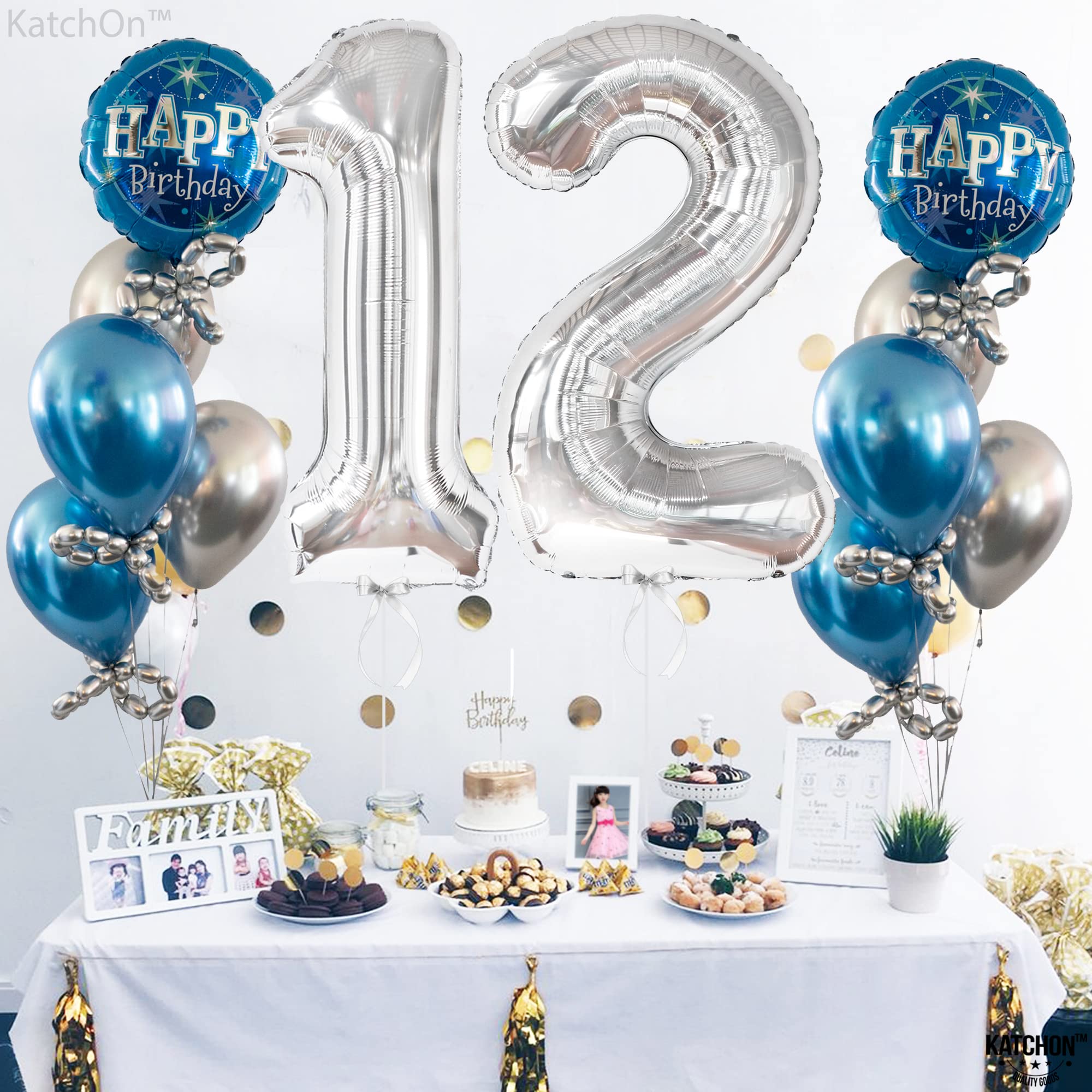 KatchOn 40 Inch Giant Silver Number 12 Balloon - Large 12th Birthday Decorations for Girls & Boys | Party Balloons for 12 Year Old Birthday Celebrations | Perfect for Birthday Parties, Photo Backdrops & Milestone Decor
