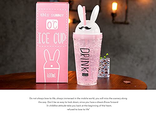 Cute Bunny Travel Tumbler with Straw - 16oz Insulated Frosty Mug Water Bottle for Girls, Kids - Perfect for Picnic, Birthday Party, School, Camping & Outdoor Activities (White, 480ml)