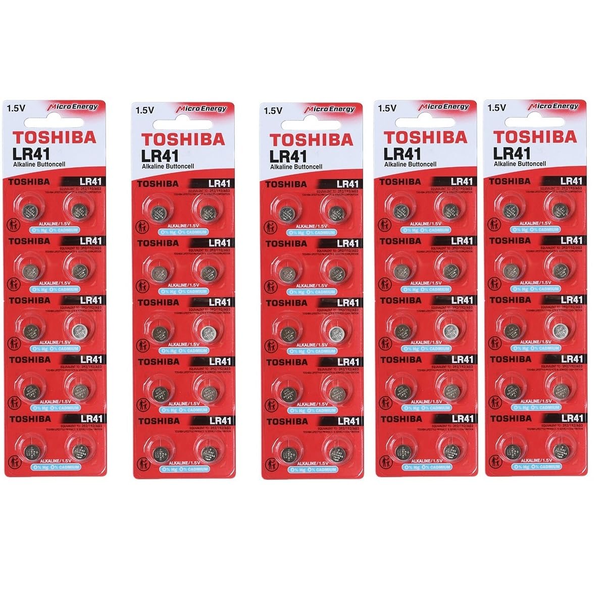 Toshiba LR41 1.5V Alkaline Button Cell Batteries (50-Pack) - Long-Lasting Power for Watches, Calculators, Toys & Small Electronics