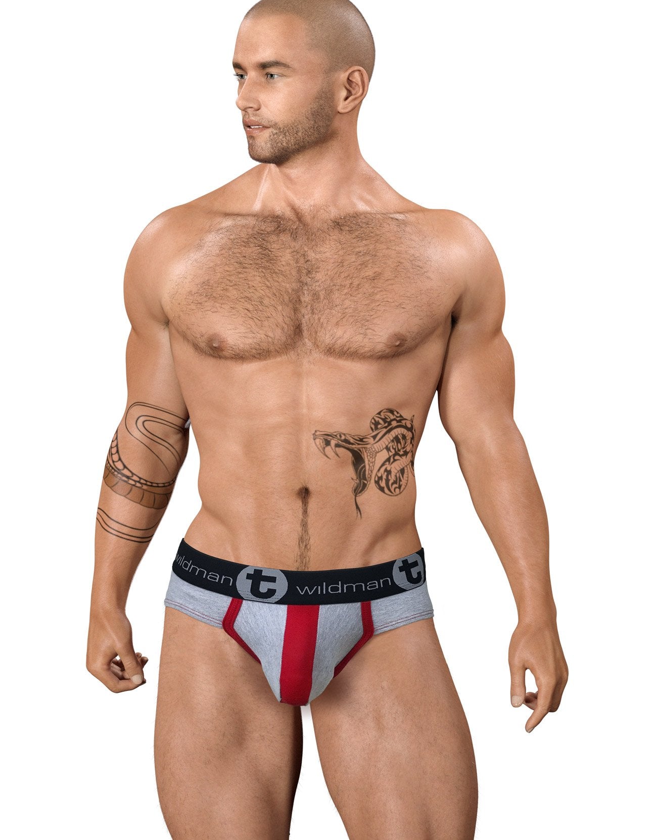 WildmanT Stretch Cotton Big Boy Pouch Brief Underwear - Soft Breathable Gray/Red Boxer Briefs for Men - Perfect for Sports, Gym & Everyday Comfort