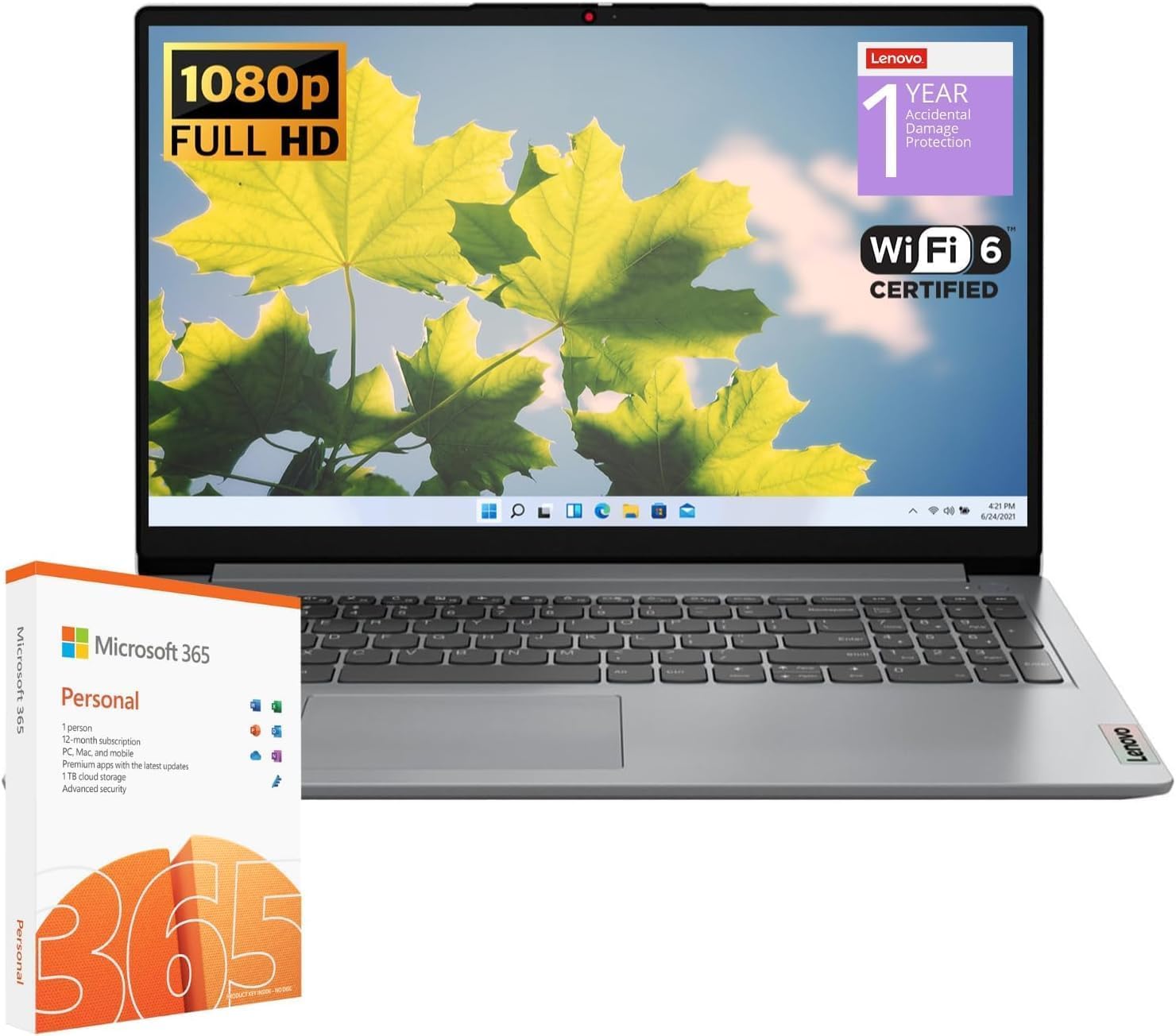 Lenovo IdeaPad 1 Student Laptop - Intel Dual Core Processor, 8GB RAM, 256GB Storage (128GB SSD + 128GB eMMC), 15.6