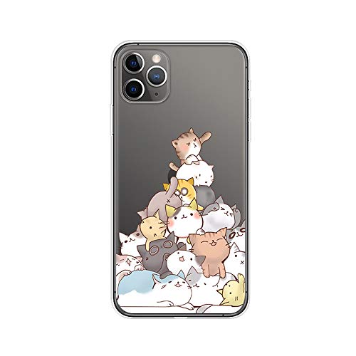 Cute Cat Pattern Transparent Soft TPU Protective Case for iPhone 12 Pro (6.1 Inch) - Fun Cartoon Animal Style Clear Phone Cover for Women & Girls | Perfect for Daily Use, School, Work & Travel (Cat Pile Design)