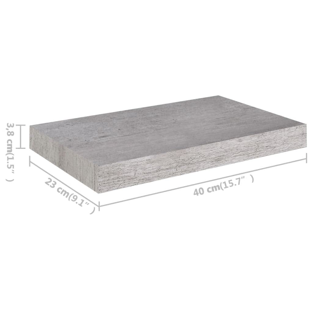 Floating Wall Shelf Set of 2 - Modern Concrete Gray MDF Wall Mounted Shelves 15.7