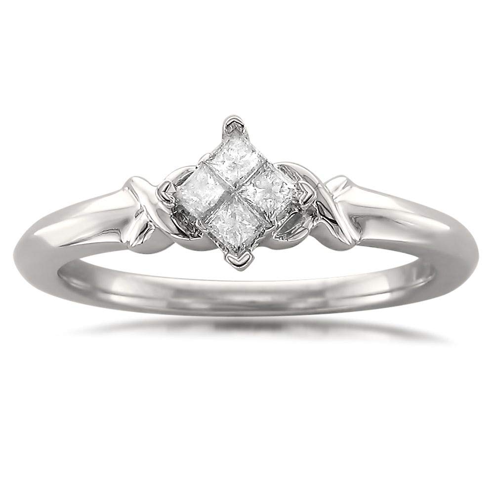 1/5 Carat Princess Cut Diamond Promise Ring - 10kt White Gold Invisible Setting (I-J, I2-I3) | Elegant Gift for Engagement, Anniversary & Special Occasions