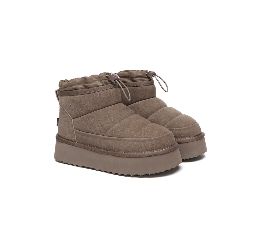 UGG EVERAU® Women's Sheepskin Wool Platform Boots with Drawstring - Cozy Winter Fashion for Casual Outfits & Outdoor Activities