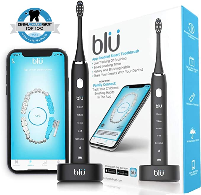 Blu Smart Electric Toothbrush for Adults - Sonic Power Toothbrush with Bluetooth App & Live Tracking Technology (Black) - Perfect for Travel, Home & Daily Oral Care Routine