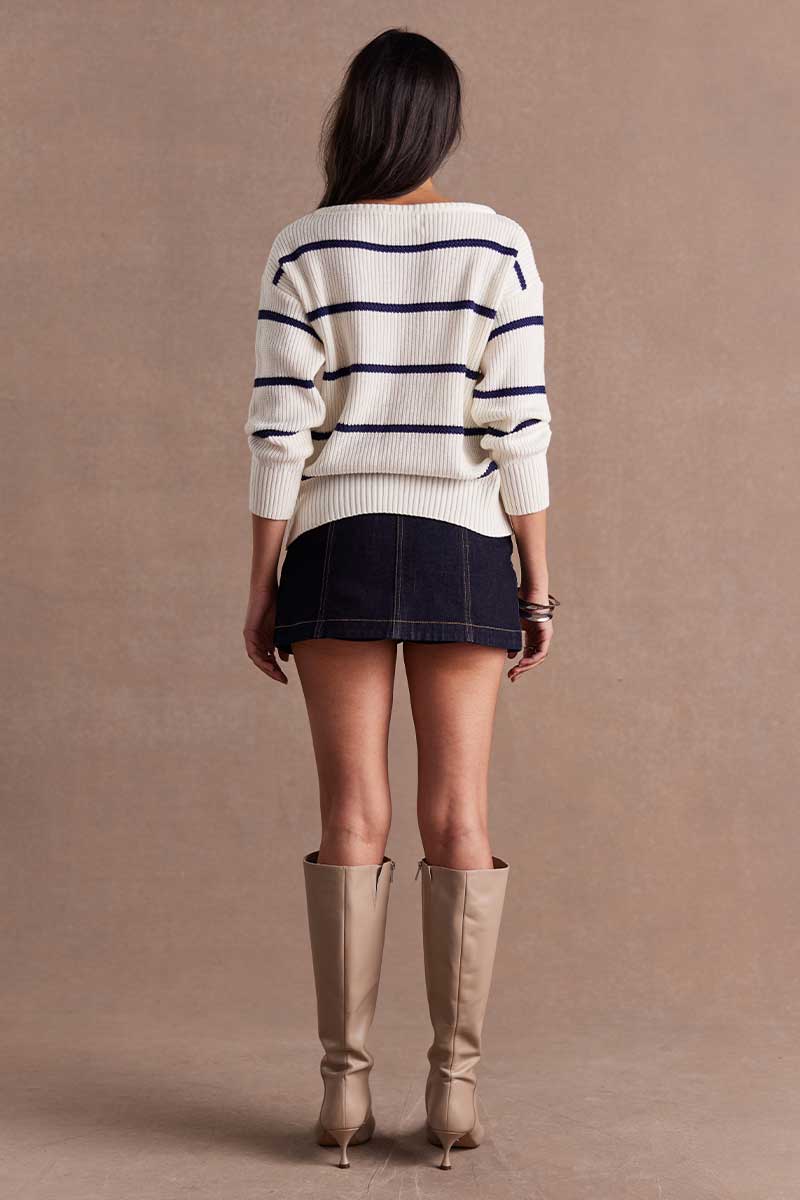 Stylish Connection Ink Stripe Sweater for Women | Trendy Striped Knit Pullover | Perfect for Casual Outfits, Office Wear & Fall Layering