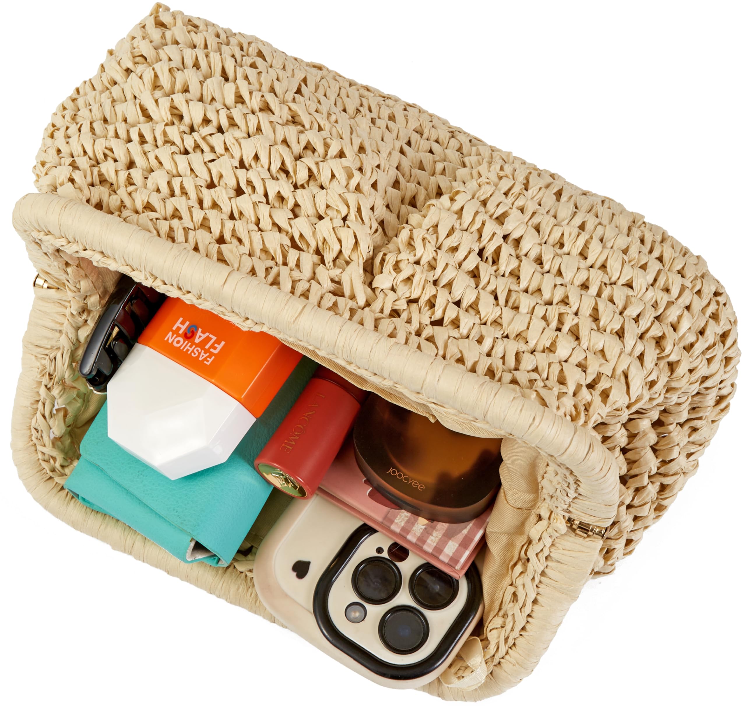 Women's Straw Woven Beach Bag with Detachable Shoulder Strap - Summer Clutch Purse & Pouch Handbag for Vacation, Pool Party, and Outdoor Activities