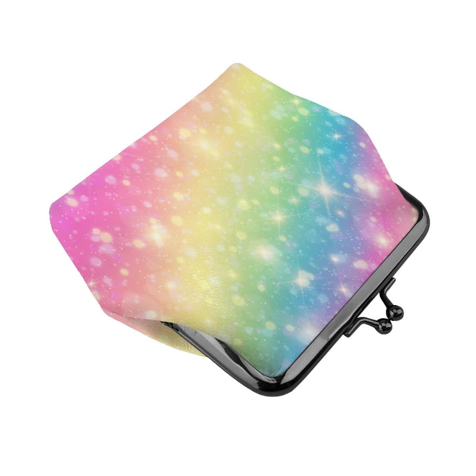 **Galaxy Fantasy Pastel Rainbow Pu Leather Buckle Coin Purse - Kiss-Lock Change Wallet for Girls | Perfect for School, Travel & Gift Giving**