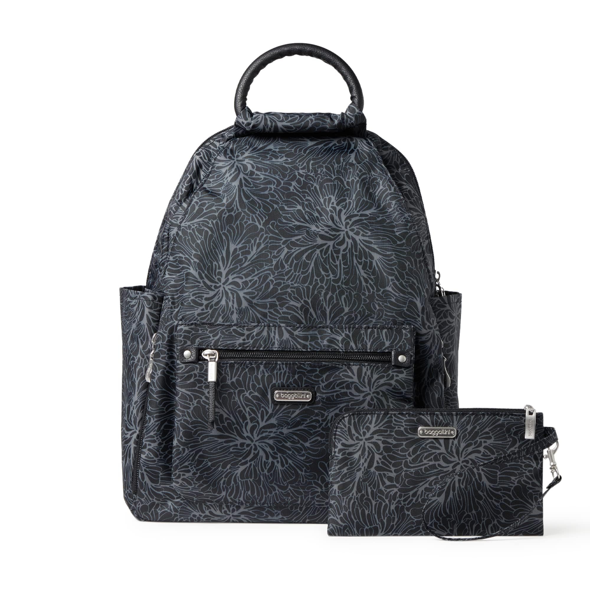 Baggallini Women's All Day Backpack - Lightweight Travel Laptop Backpack with Multiple Pockets, Midnight Blossom Print, One Size Fits All - Perfect for Work, Commuting & Weekend Getaways