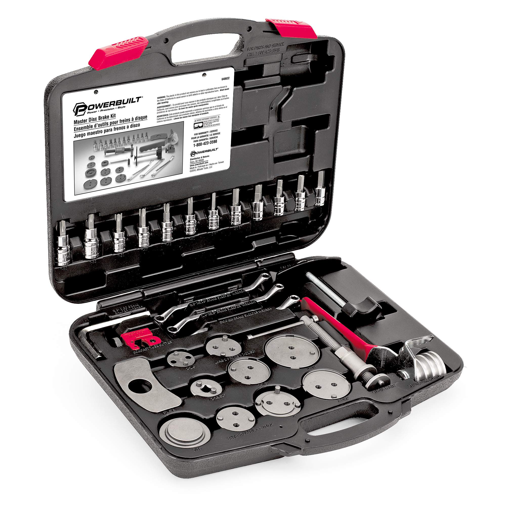 Powerbuilt 648622 Master Disc Brake Service Set - 30-Piece Brake Caliper Wind Back Tool Kit for Cars & Trucks with Piston Compression | Professional Vehicle Brake Maintenance & Repair | Perfect for DIY Mechanics & Auto Shops