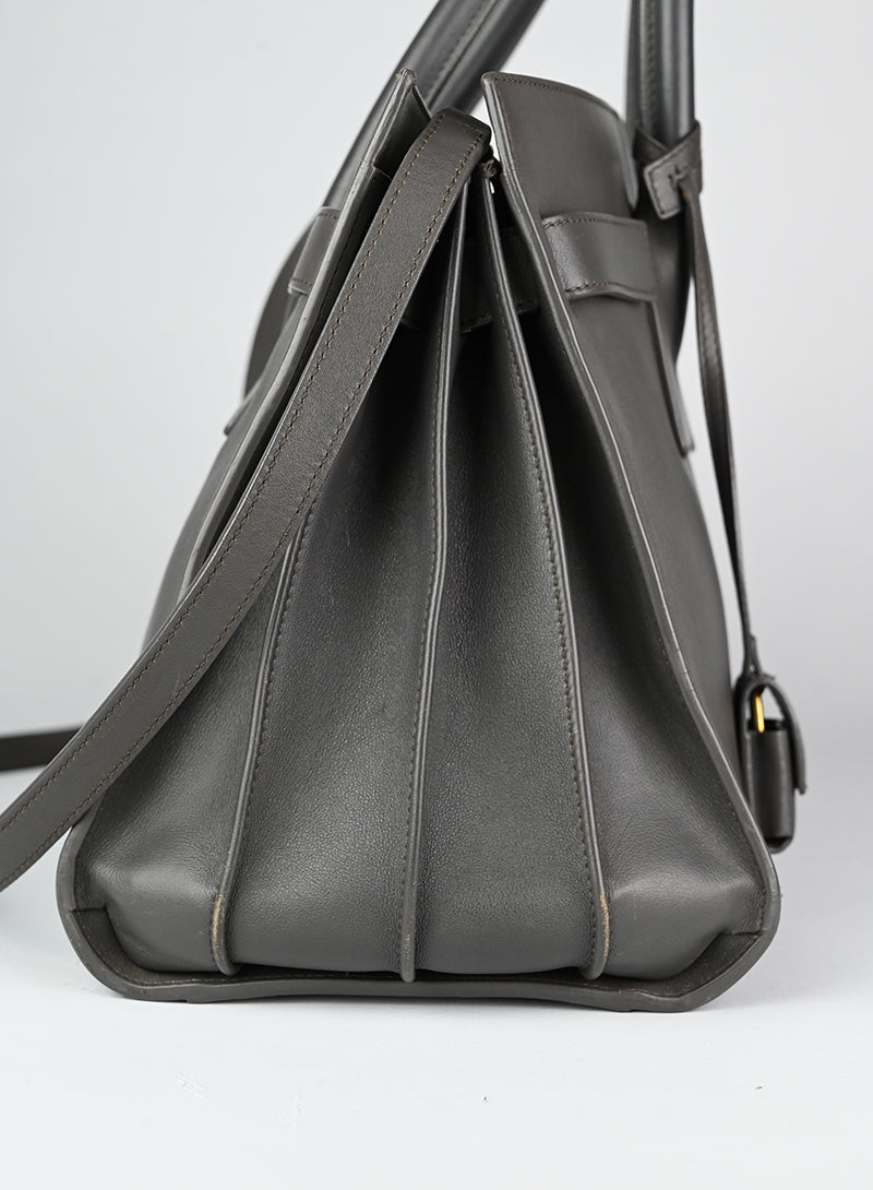 Saint Laurent Sac de Jour Medium Grey Leather Handbag - Luxury Tote Bag for Women, Work & Travel