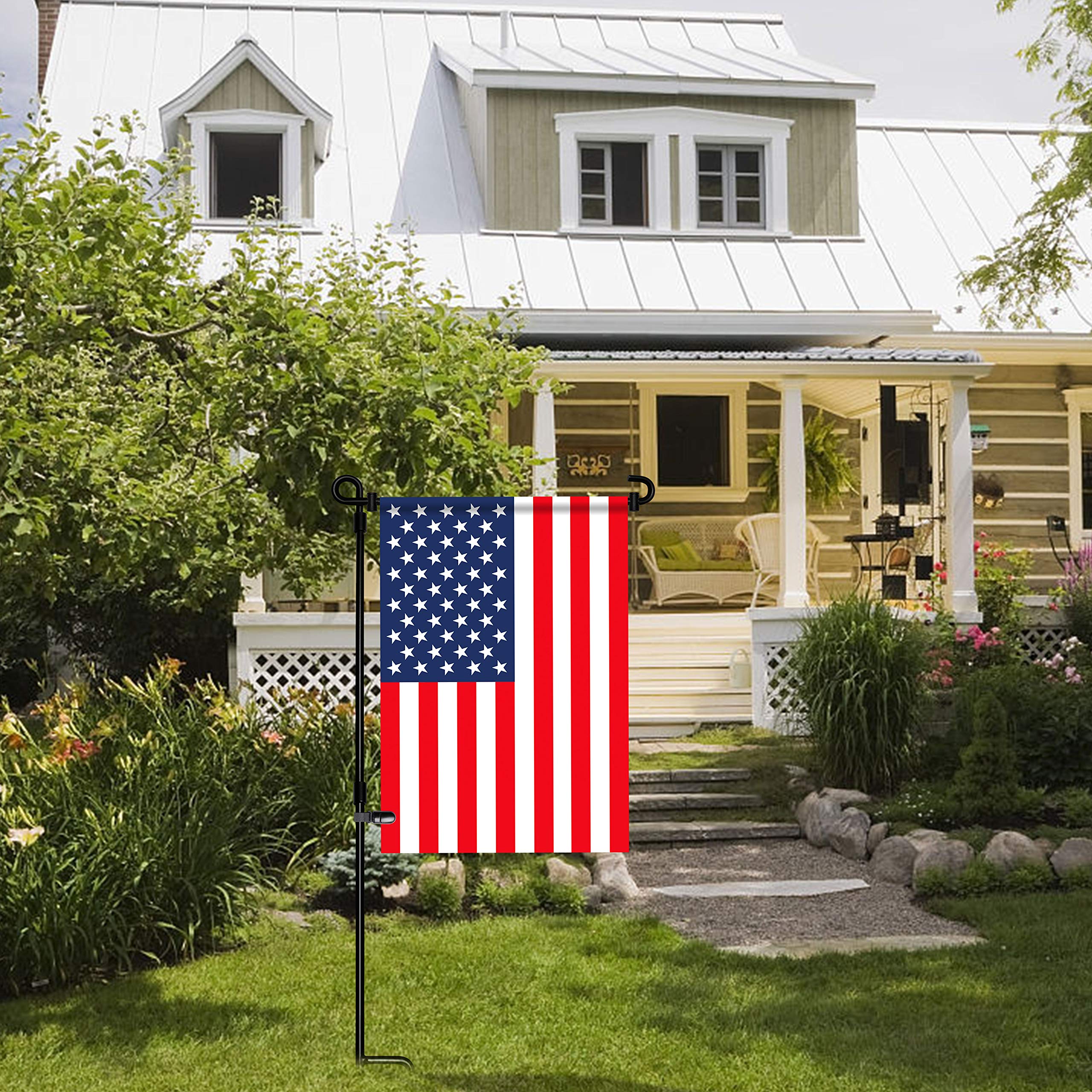 Premium HOOSUN Garden Flag Stand - Heavy Duty Metal Powder-Coated Weatherproof Flag Pole Holder with Tiger Clip & 2 Spring Stoppers (Flag Not Included) - Perfect for Front Yard Decor, Seasonal Displays & Outdoor Home Decorations