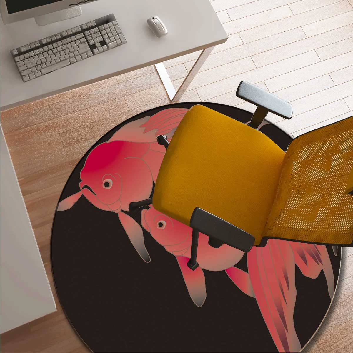 Retro Japanese Style Computer Chair Mat for Carpet Floors - 35 Inch Office Chair Floor Protector for Home & Office Workspace - Perfect for Gaming, Studying, and Remote Work