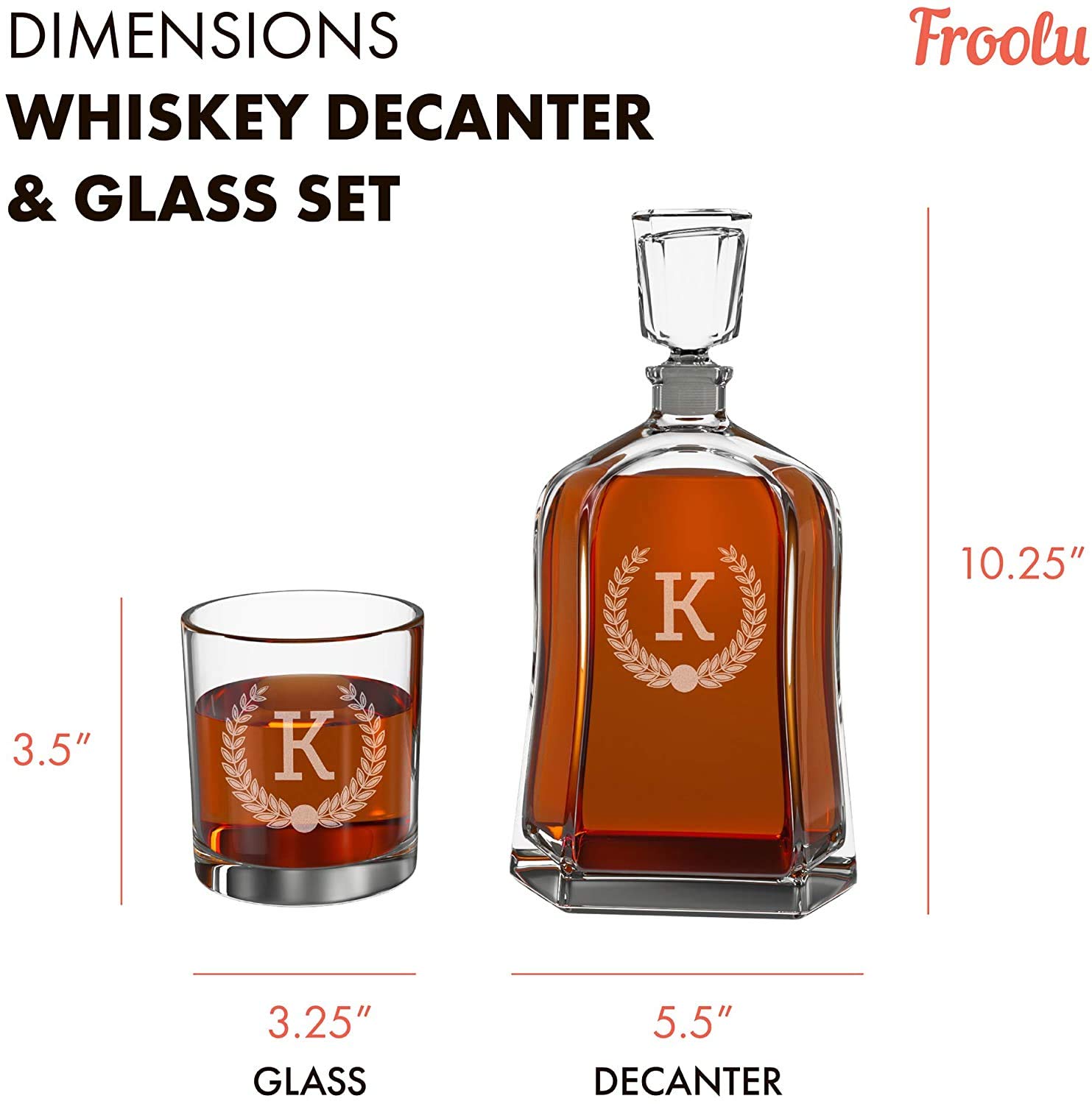 Personalized Whiskey Gift Set with Wooden Box - Engraved Decanter, 4 Scotch Glasses, 4 Slate Coasters & 8 Whiskey Stones - Perfect for Home Bar, Birthday Gifts for Men, Husband or Dad - Ideal for Whiskey Tasting, Anniversary Presents & Special Occasions