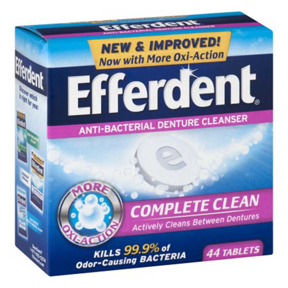 Efferdent Denture Cleaner Tablets - 44 Count Box | Fast-Acting Denture Stain & Odor Remover | Perfect for Daily Cleaning & Overnight Soaking
