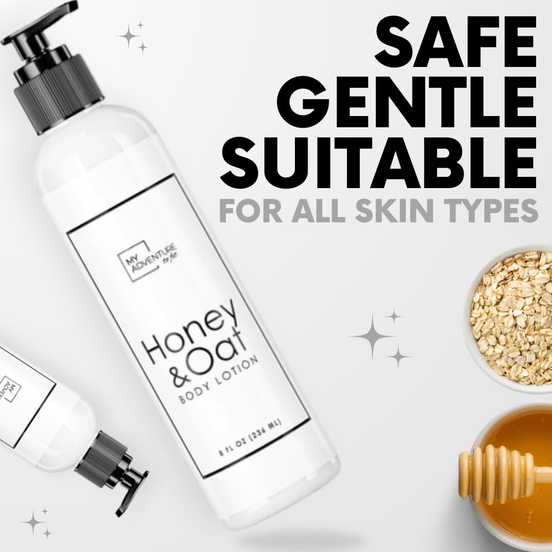 My Adventure to Fit Moisturizing Body Lotion for Women & Men - Honey & Oat Natural Hydrating Cream for Dry Skin - Travel Size 8 fl oz Body Moisturizer - Perfect for Daily Use, Gym Bag & On-the-Go Hydration