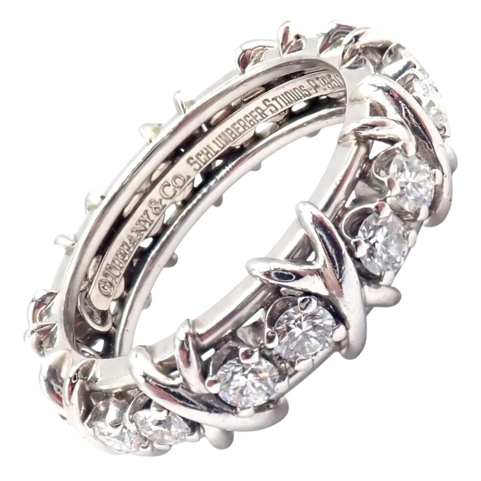 Tiffany & Co Jean Schlumberger Platinum 16 Stone Diamond Band Ring Size 8.25 - Elegant Wedding, Anniversary & Engagement Jewelry Gift for Her
