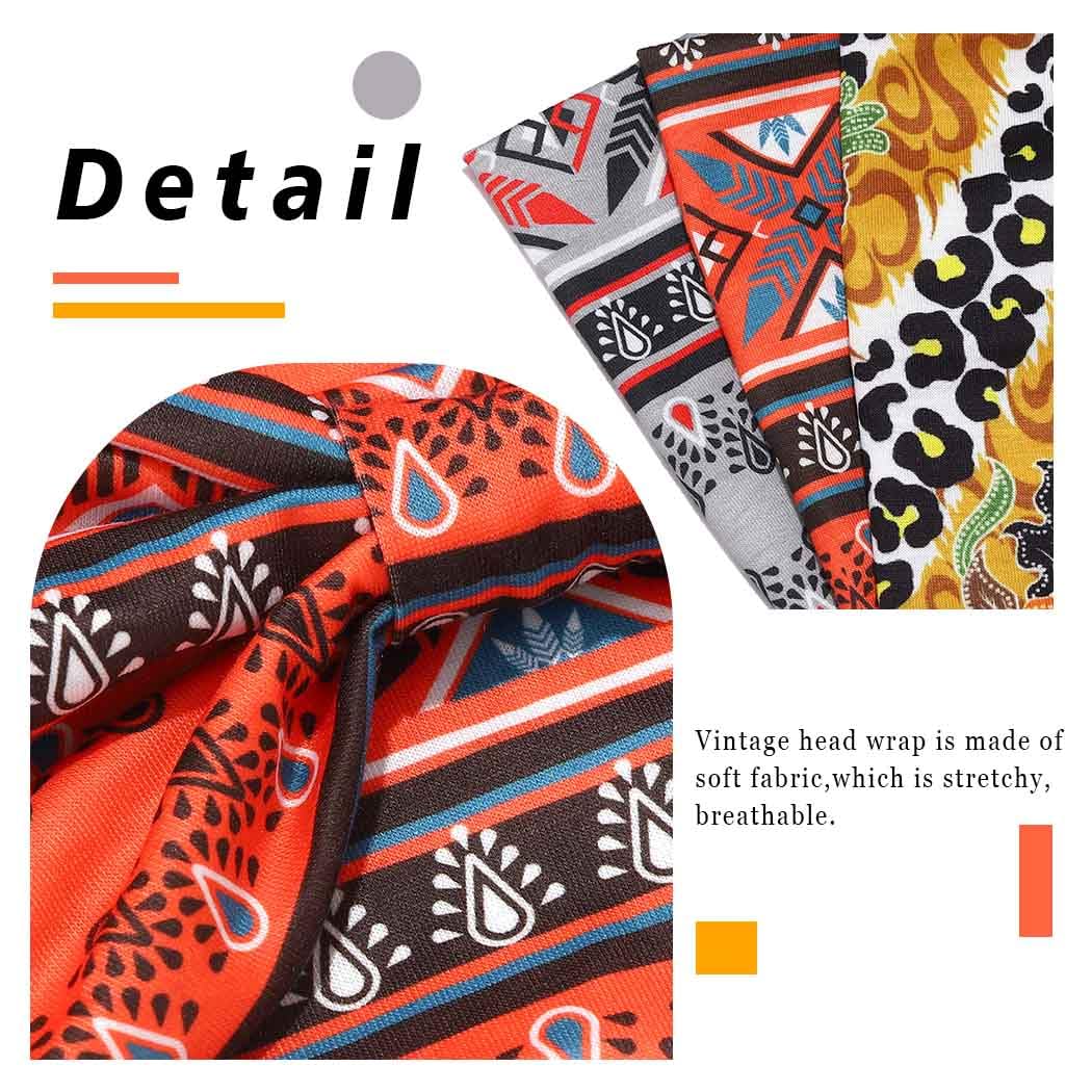 Zoestar Wide African Headbands - Knotted Turban Head Wraps & Boho Printed Hair Bands - Stylish Stretchy Head Scarves for Women & Girls (Pack of 3) - Perfect for Beach, Yoga, and Everyday Fashion Accessories