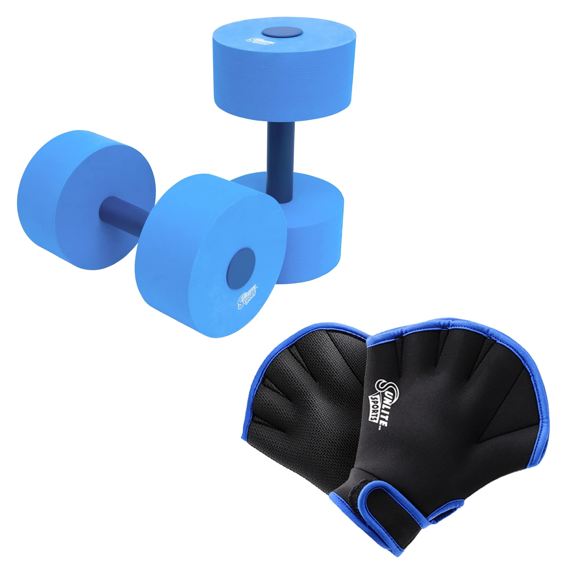 Sunlite Sports Water Fitness Gear - Foam Dumbbells & Neoprene Swim Gloves for Aqua Aerobics, Pool Therapy & Underwater Workouts - Perfect for Swimming, Rehabilitation & Water Exercise Classes