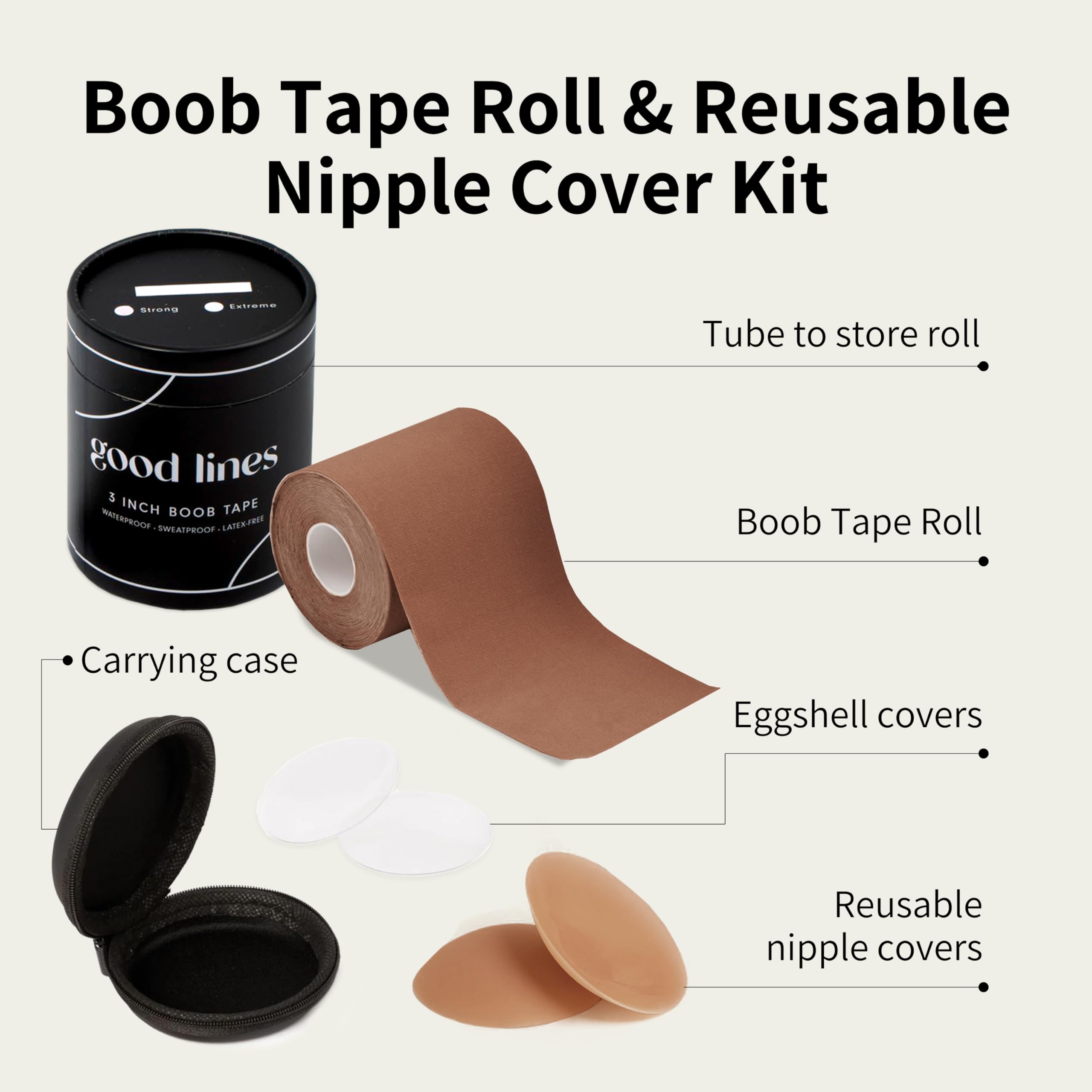 Best Boob Tape & Reusable Nipple Covers Kit for Women - Invisible Breast Lift Support for Dresses, Backless Outfits & Swimwear