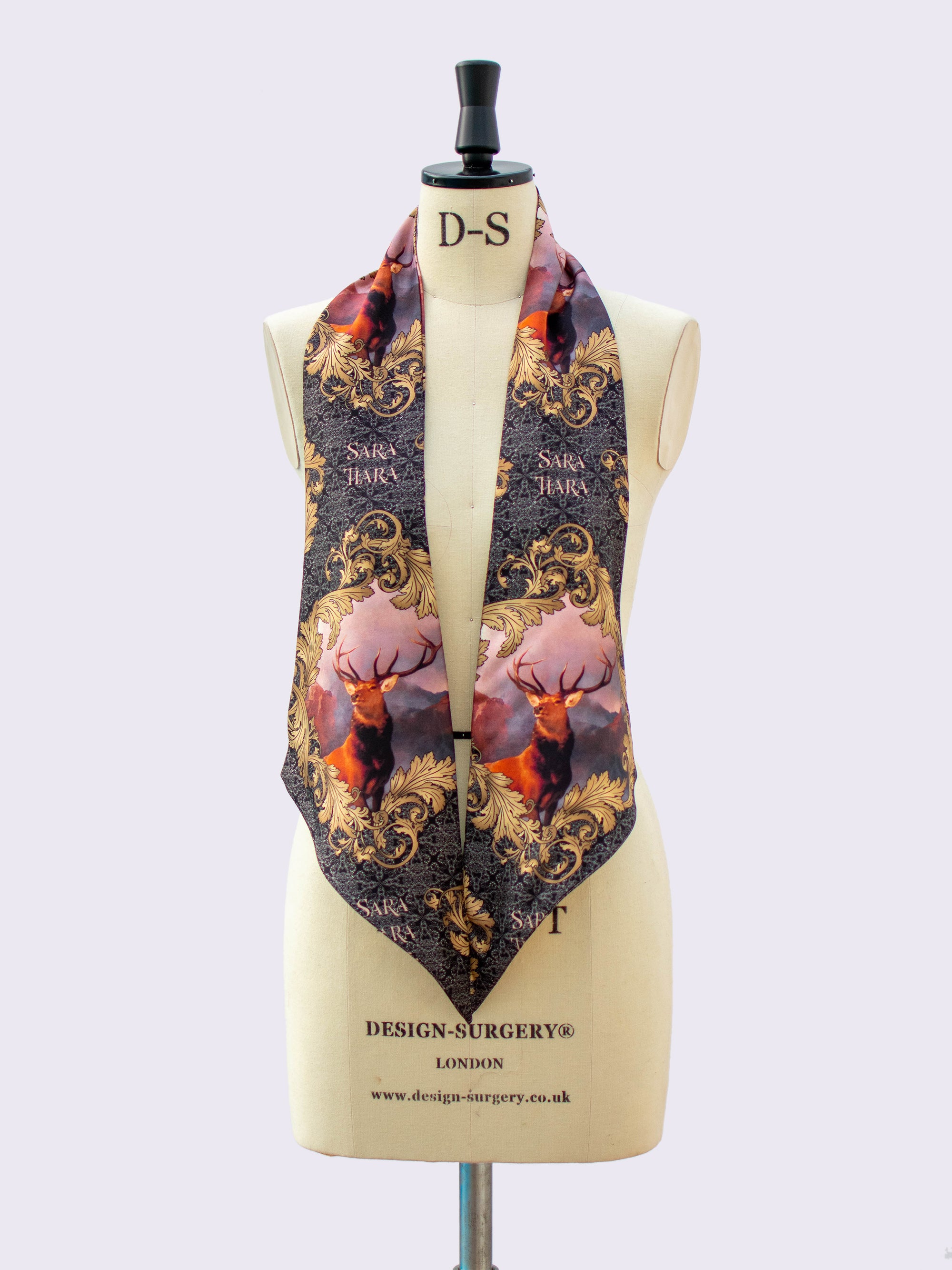 Stylish Silk Skinny Scarf with Elegant Stag Print - Perfect for Fall Fashion, Office Wear & Holiday Outfits